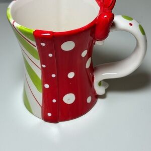 Cracker Barrel Mingle & Jingle Christmas Mug Red Green Polka Dot Gift Bow Cup